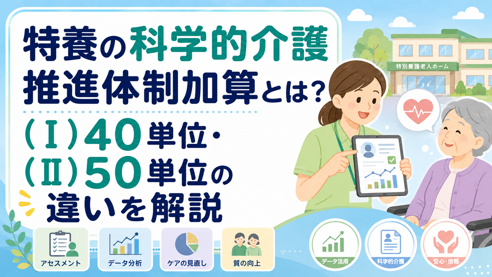 特養の科学的介護推進体制加算とは？(Ⅰ)40単位・(Ⅱ)50単位の違いを